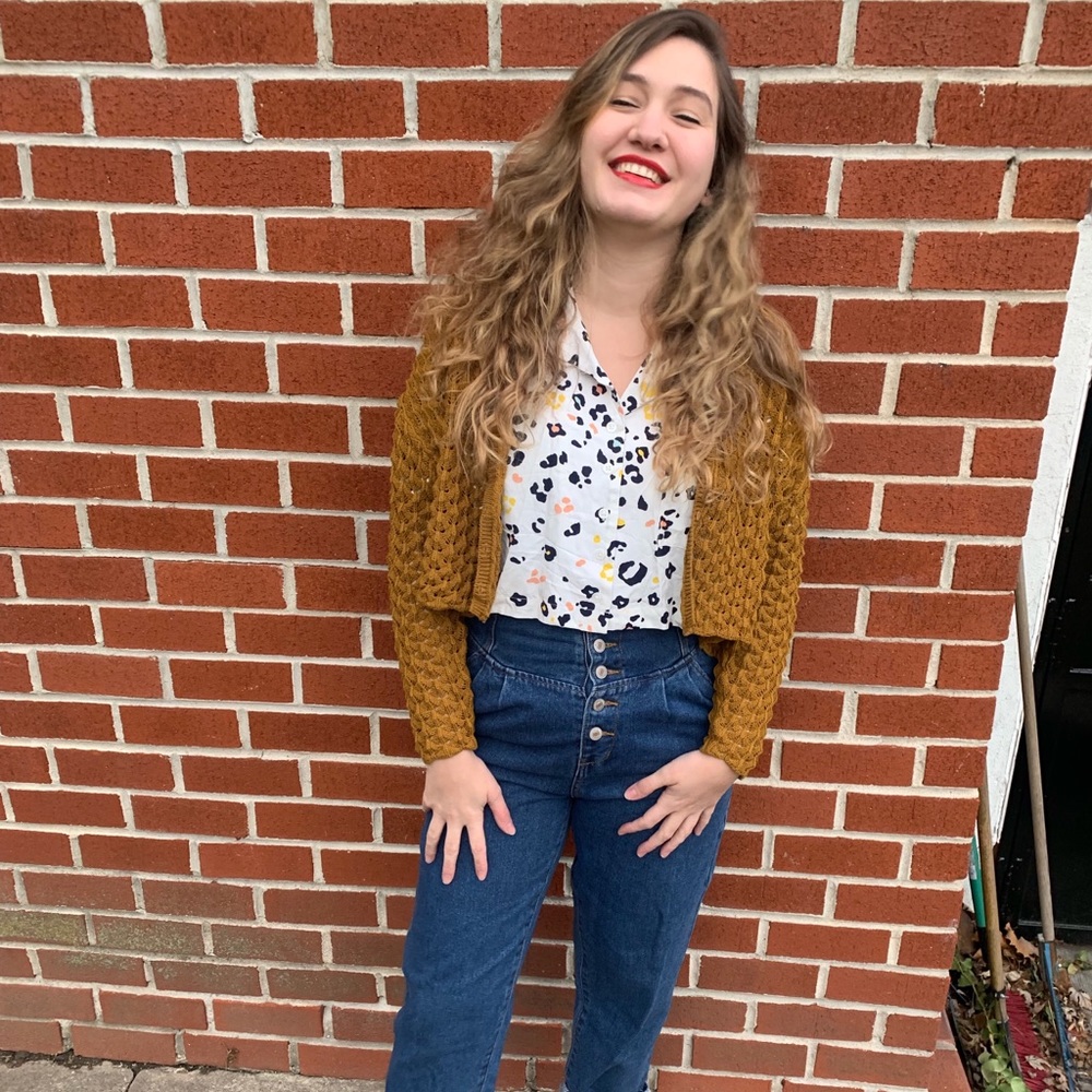 Leopard Print Button Down Crop Top Size S